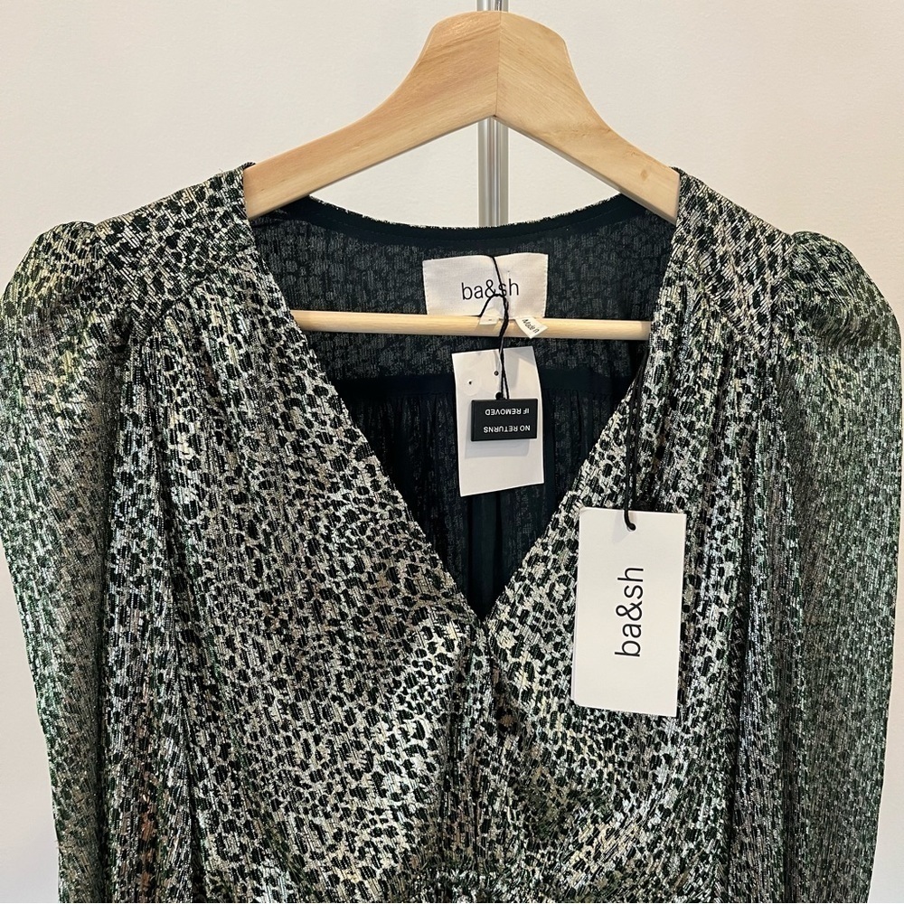 NWT ba&sh Caitlin Green and Metallic Gold Top - Picture 6 of 16